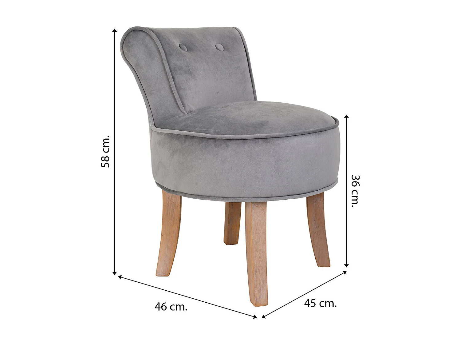 Banqueta de madera tapizada gris 45x46x36/58