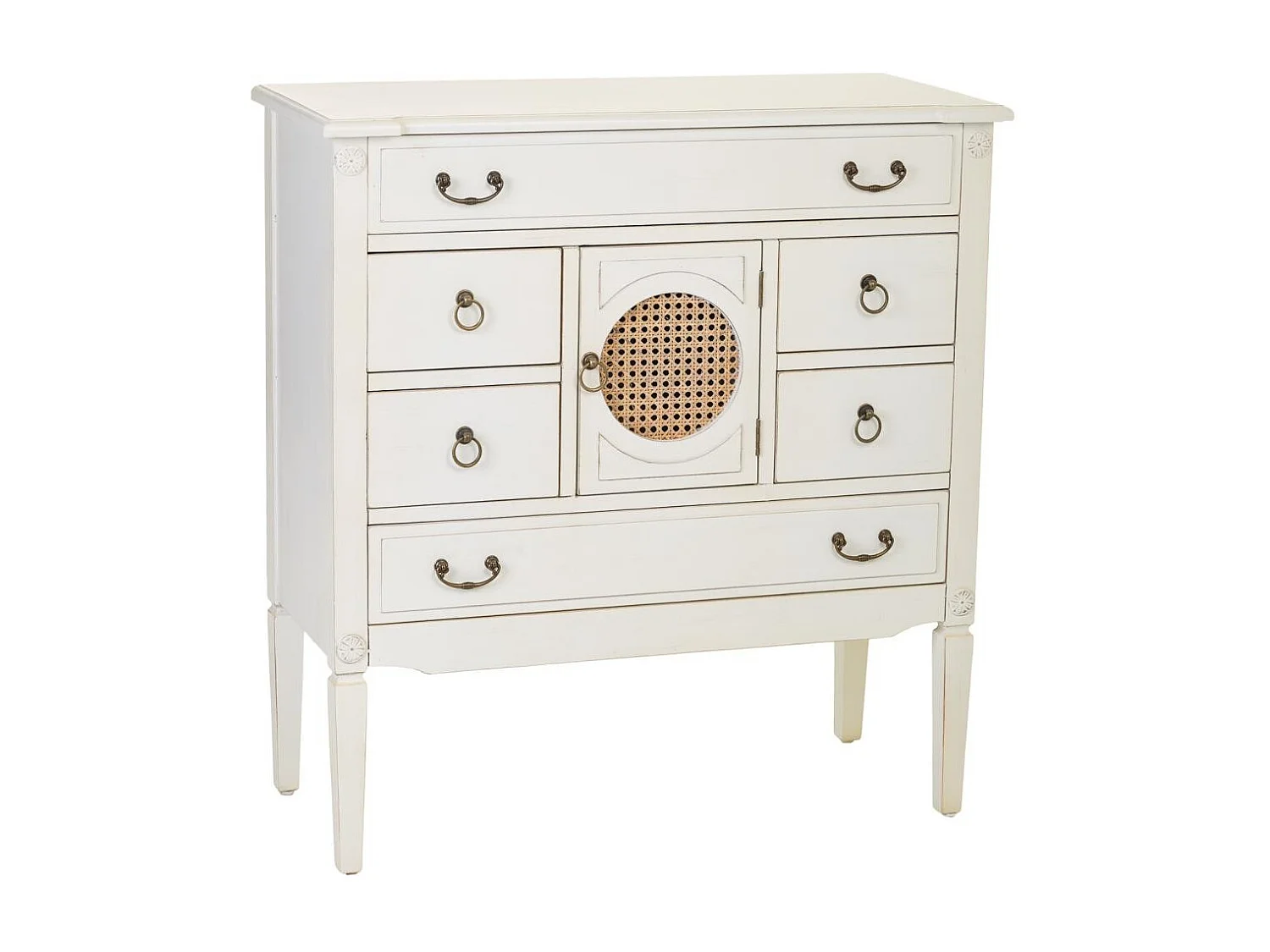 Cómoda de madera con rejilla blanca 85x38x90