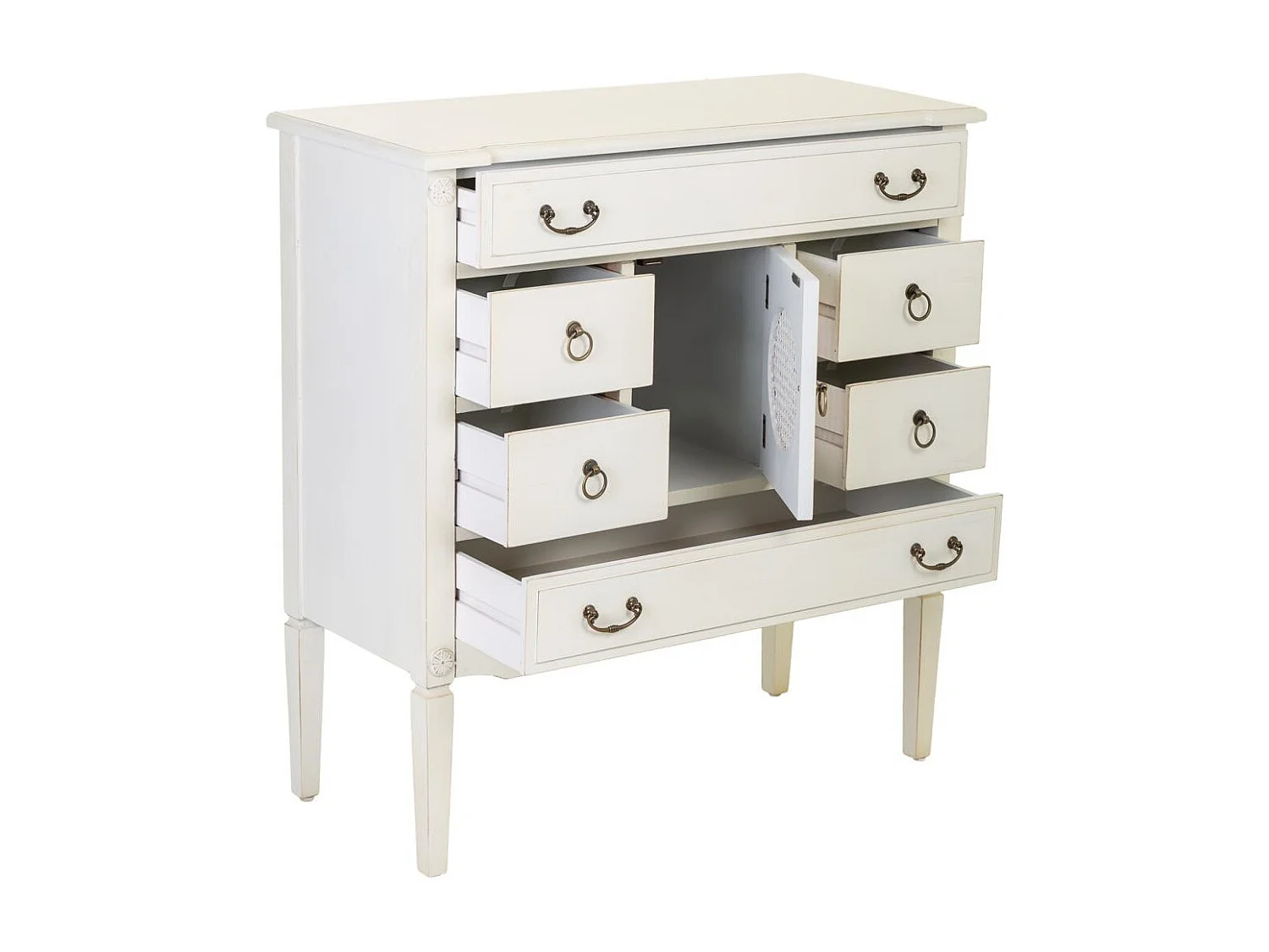 Cassettiera in legno con griglia bianca 85x38x90h