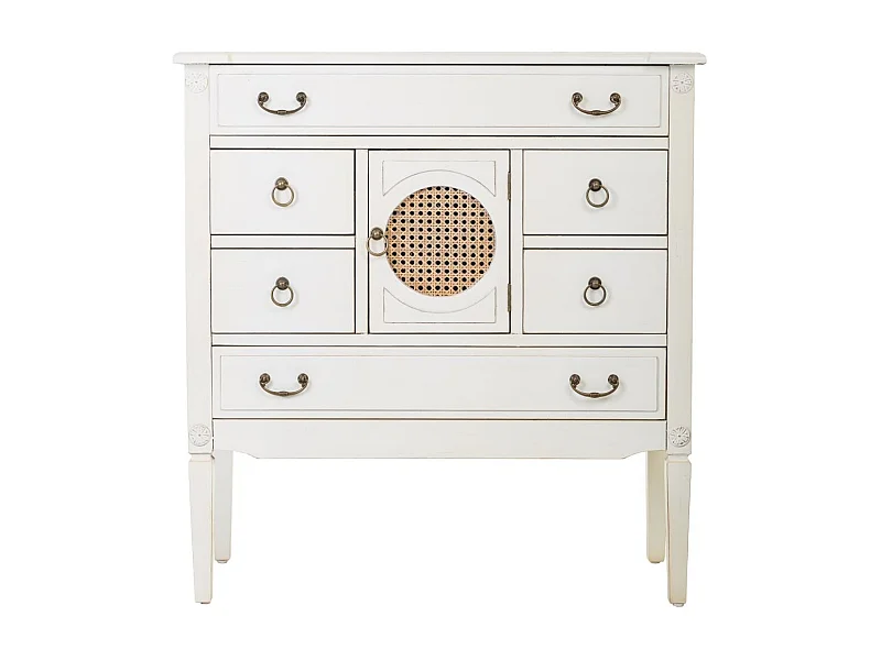 Cómoda de madera con rejilla blanca 85x38x90