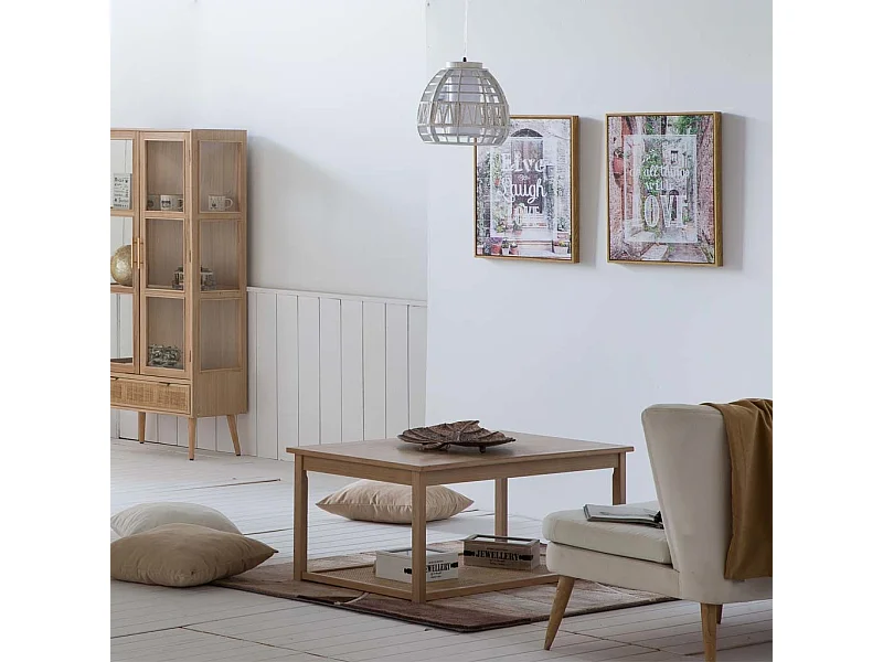 Table basse en bois et grille marron 120x60x46h