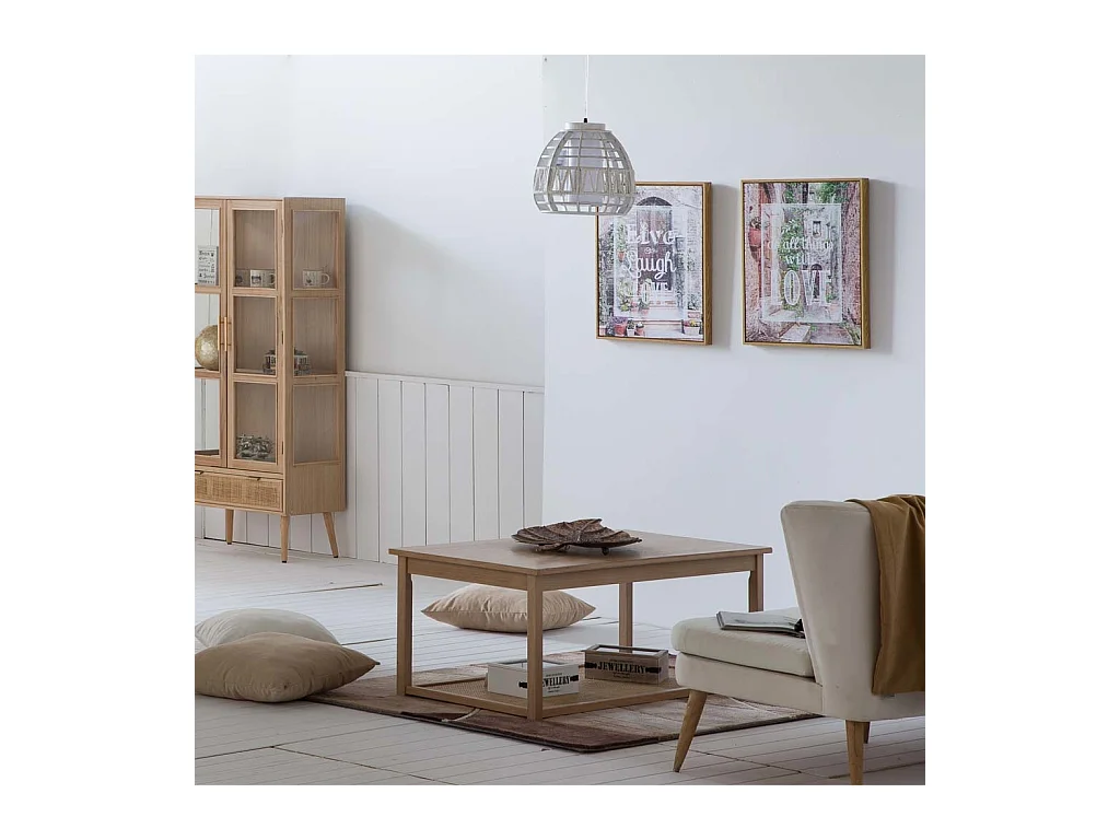 Table basse en bois et grille marron 120x60x46h