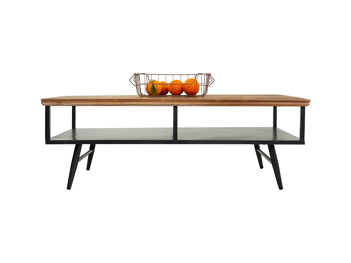 Mesa de centro preta de metal e madeira 125x65,5x44