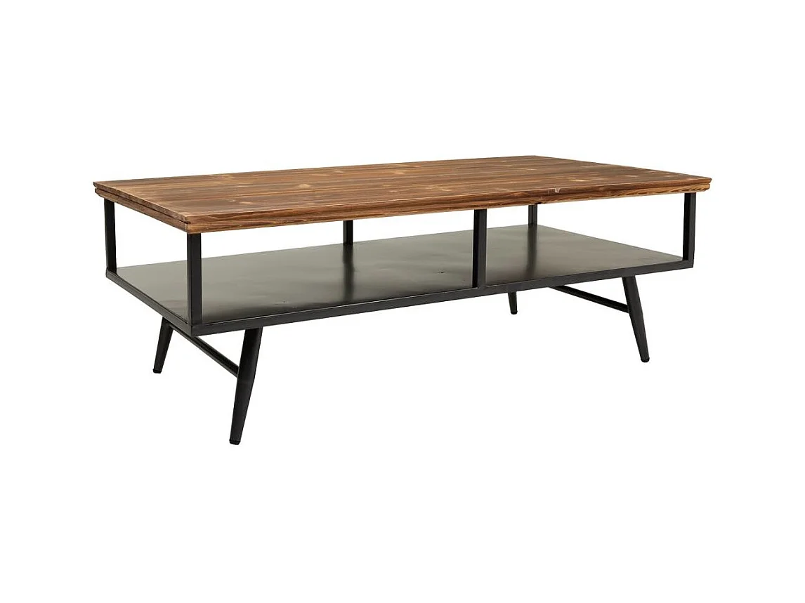 Mesa de centro preta de metal e madeira 125x65,5x44