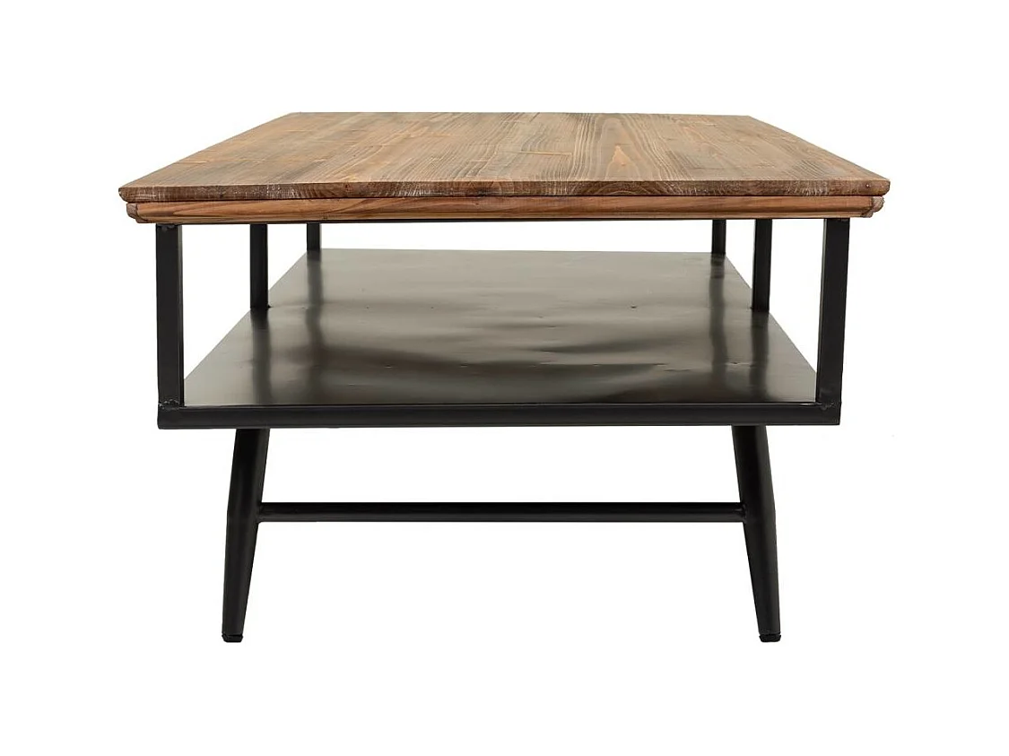 Mesa de centro preta de metal e madeira 125x65,5x44