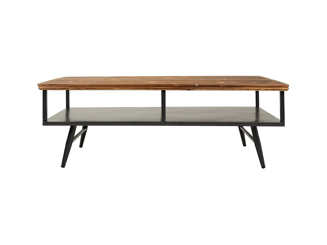 Mesa de centro preta de metal e madeira 125x65,5x44