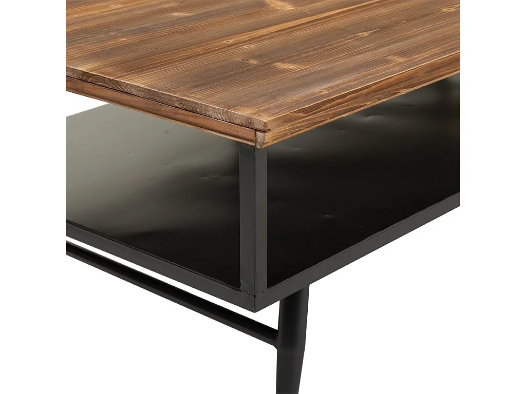 Mesa de centro preta de metal e madeira 125x65,5x44