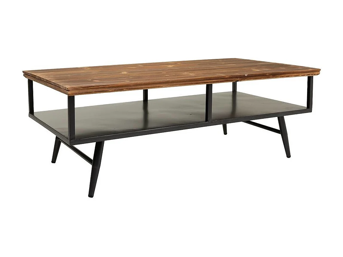 Mesa de centro preta de metal e madeira 125x65,5x44