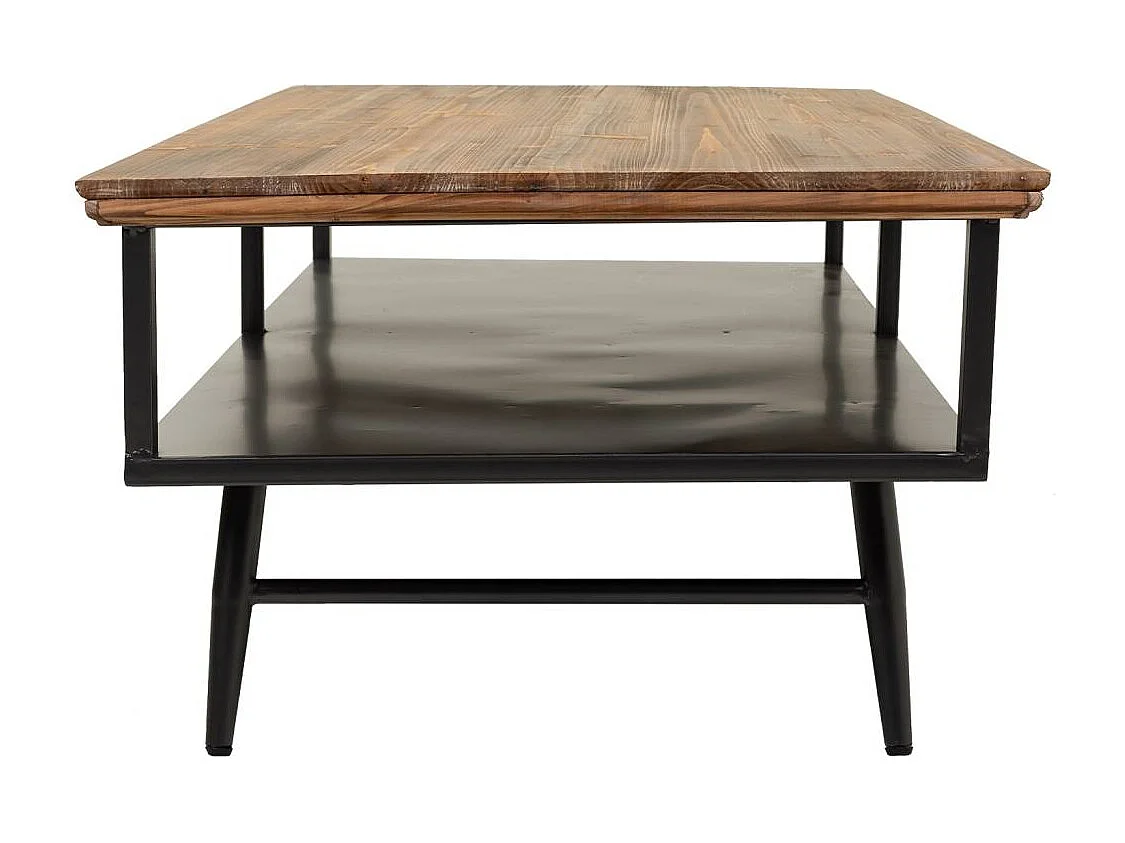 Mesa de centro preta de metal e madeira 125x65,5x44