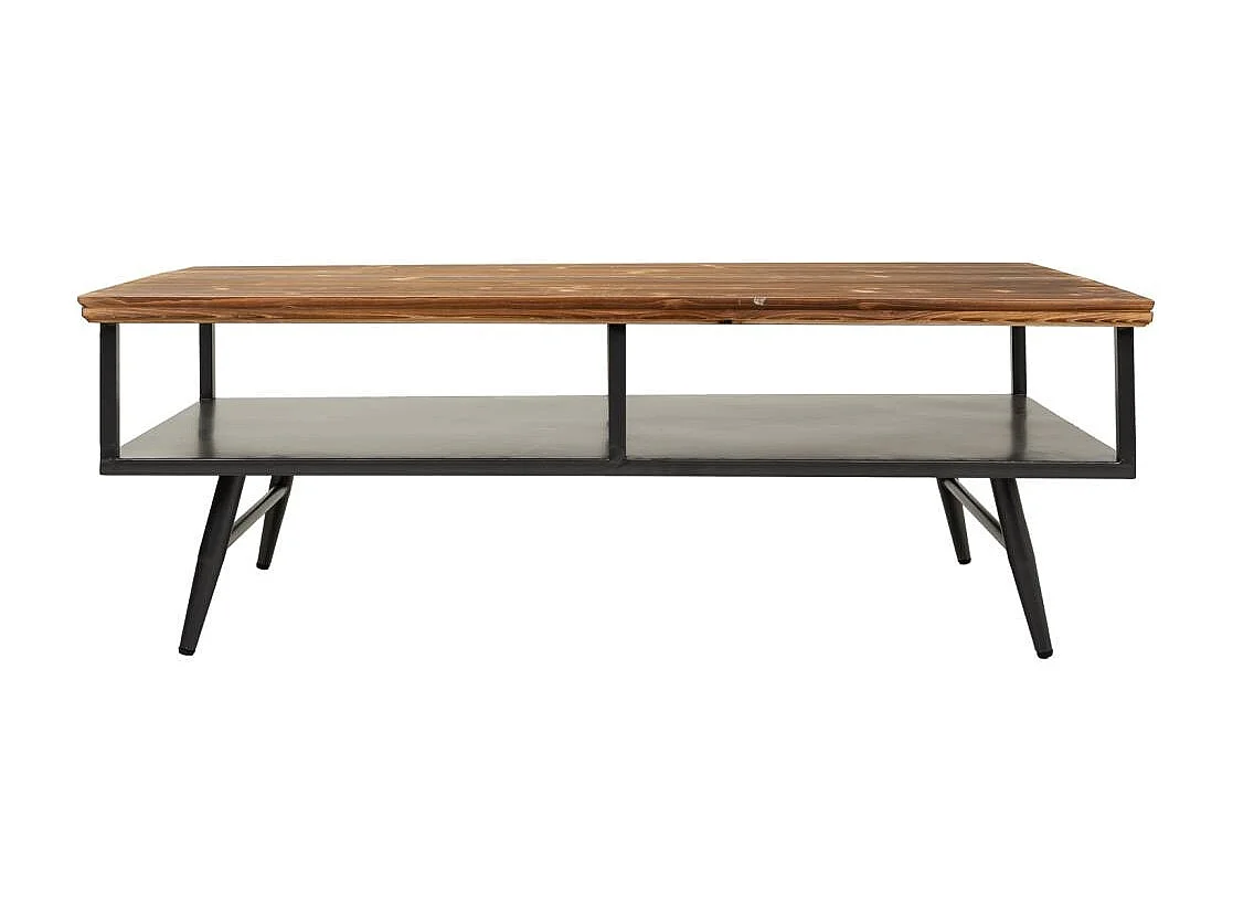 Mesa de centro preta de metal e madeira 125x65,5x44
