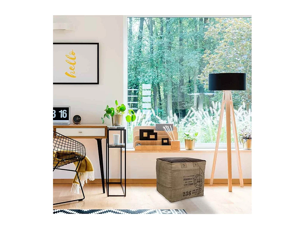 Pouf rembourré en cuir 45x45x45h cm