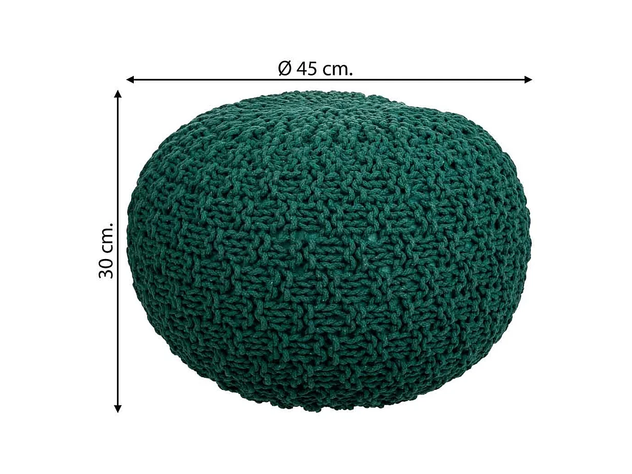 Grüner geflochtener Baumwoll-Puff 45x45x30h cm