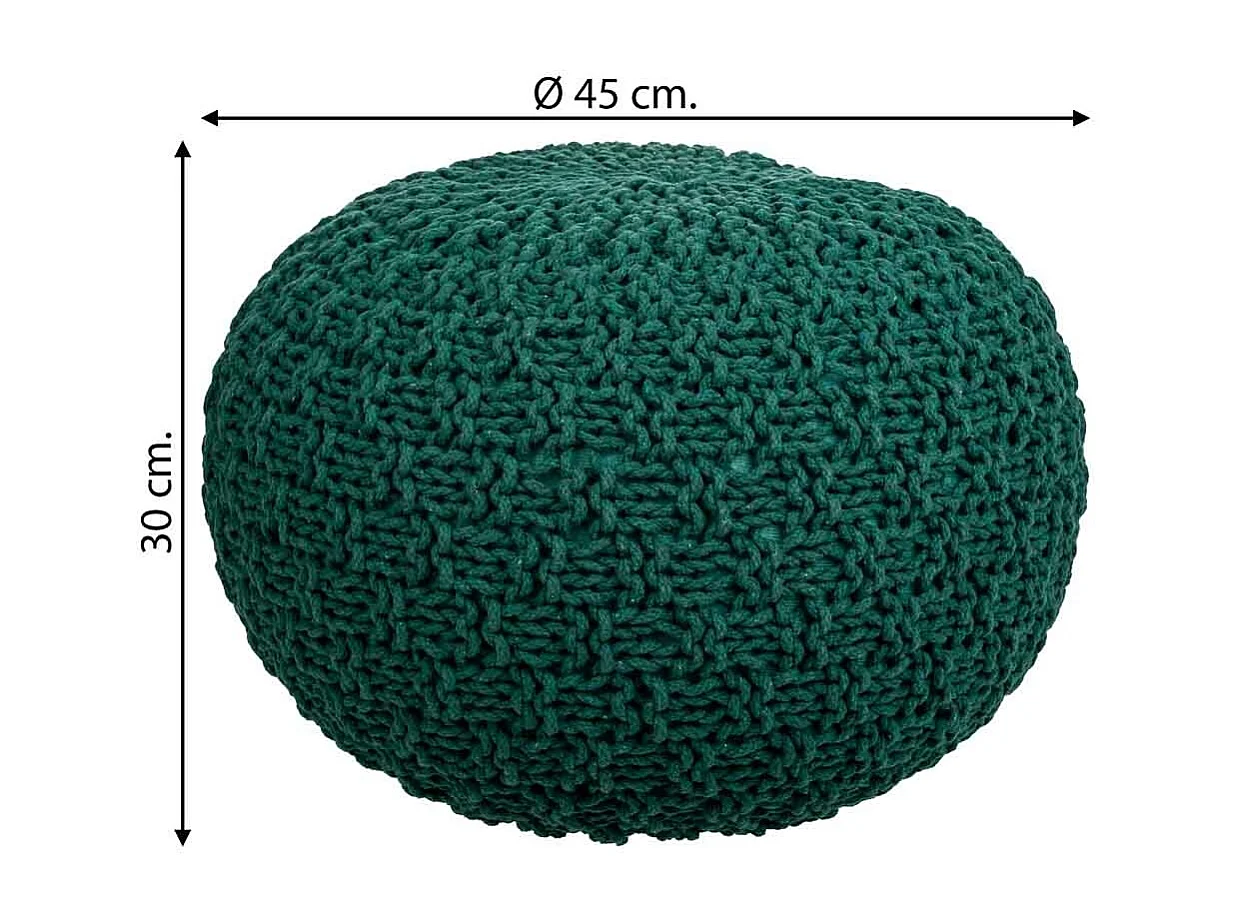 Grüner geflochtener Baumwoll-Puff 45x45x30h cm