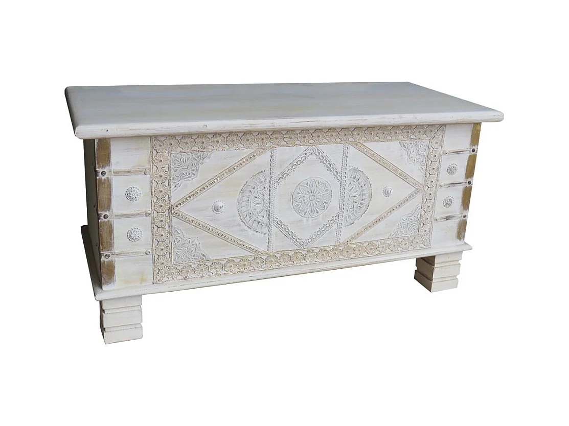 Coffre en bois bleu 90x40x45h cm