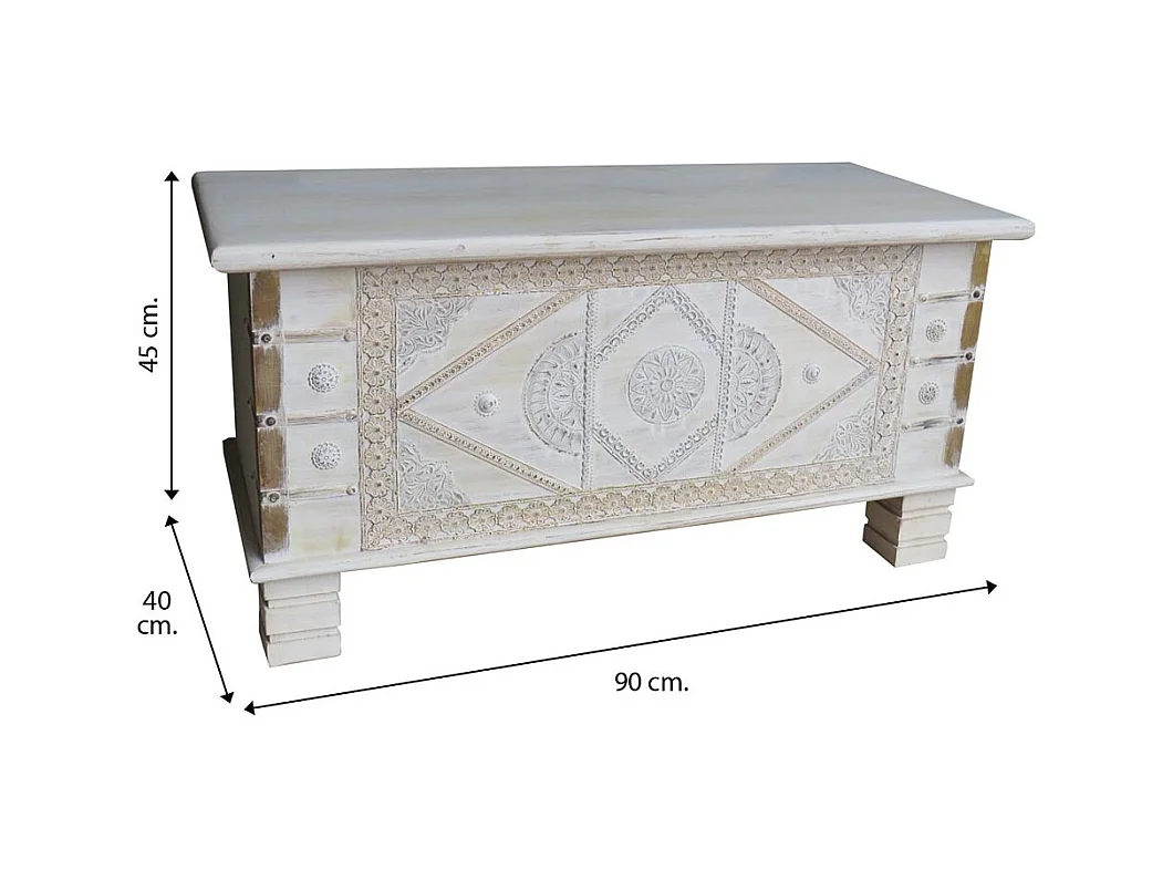 Coffre en bois bleu 90x40x45h cm