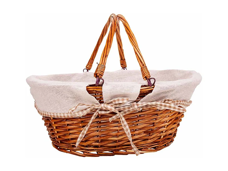 Gefütterter Weidenkorb mit braunem Klappgriff 40x32x17/30h cm