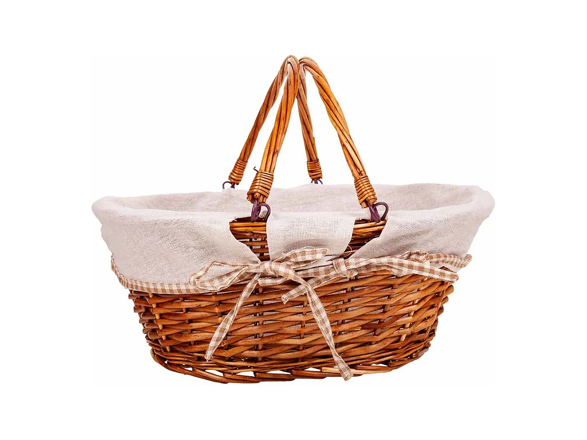 Gefütterter Weidenkorb mit braunem Klappgriff 40x32x17/30h cm