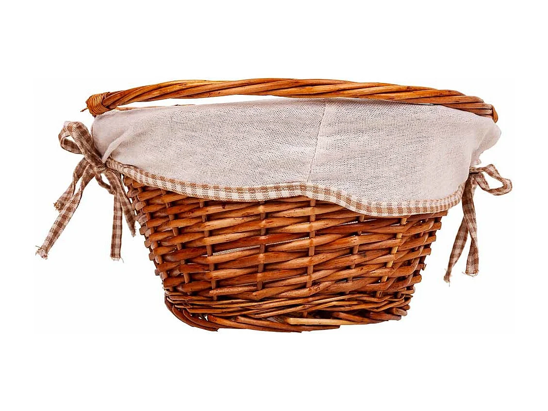 Gefütterter Weidenkorb mit braunem Klappgriff 40x32x17/30h cm