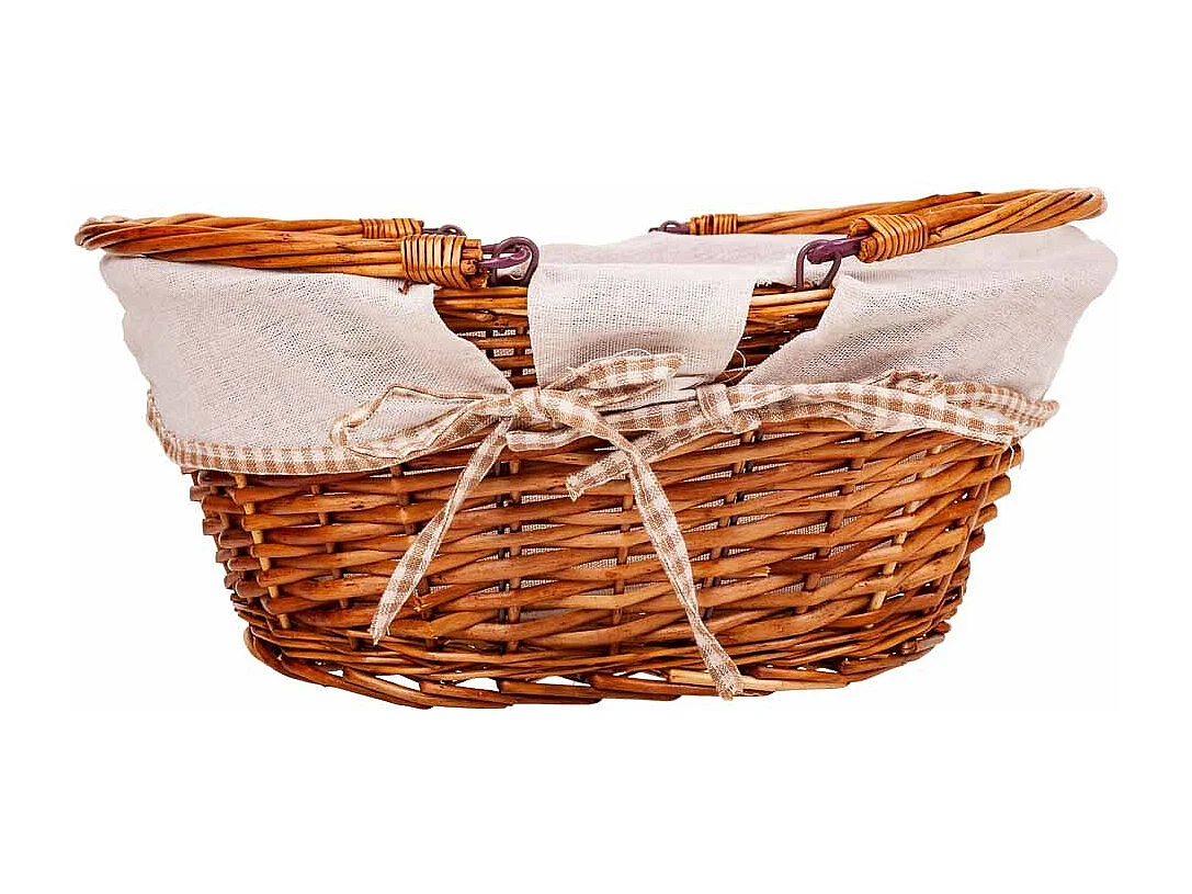 Gefütterter Weidenkorb mit braunem Klappgriff 40x32x17/30h cm