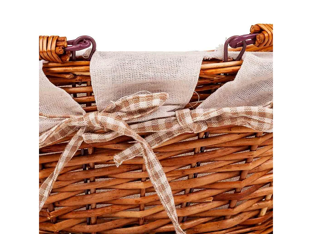 Gefütterter Weidenkorb mit braunem Klappgriff 40x32x17/30h cm