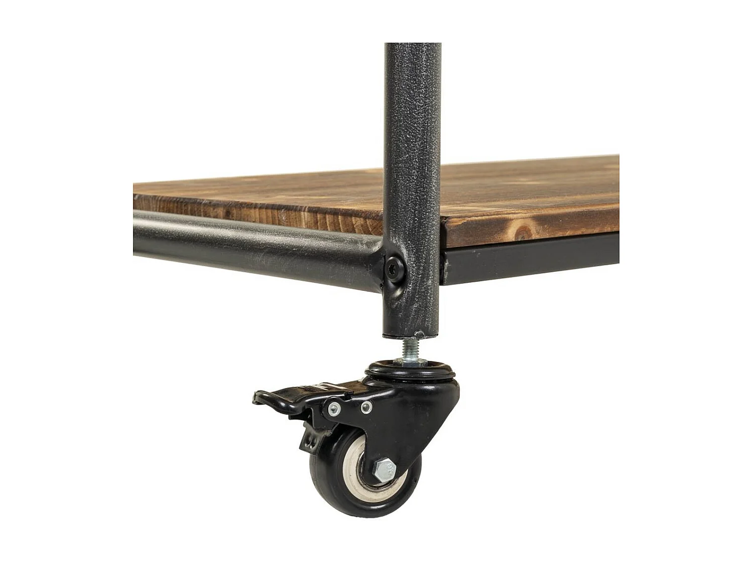 Prateleira em madeira castanha e metal com rodas 98x34x94,5