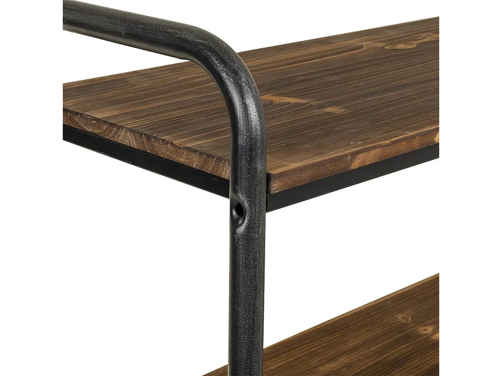 Prateleira em madeira castanha e metal com rodas 98x34x94,5