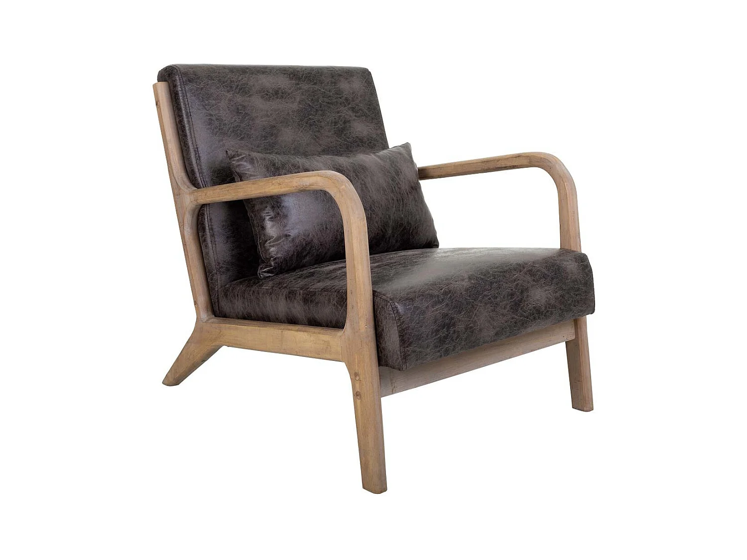 Fauteuil en bois tapissé marron 66x83x37/74h