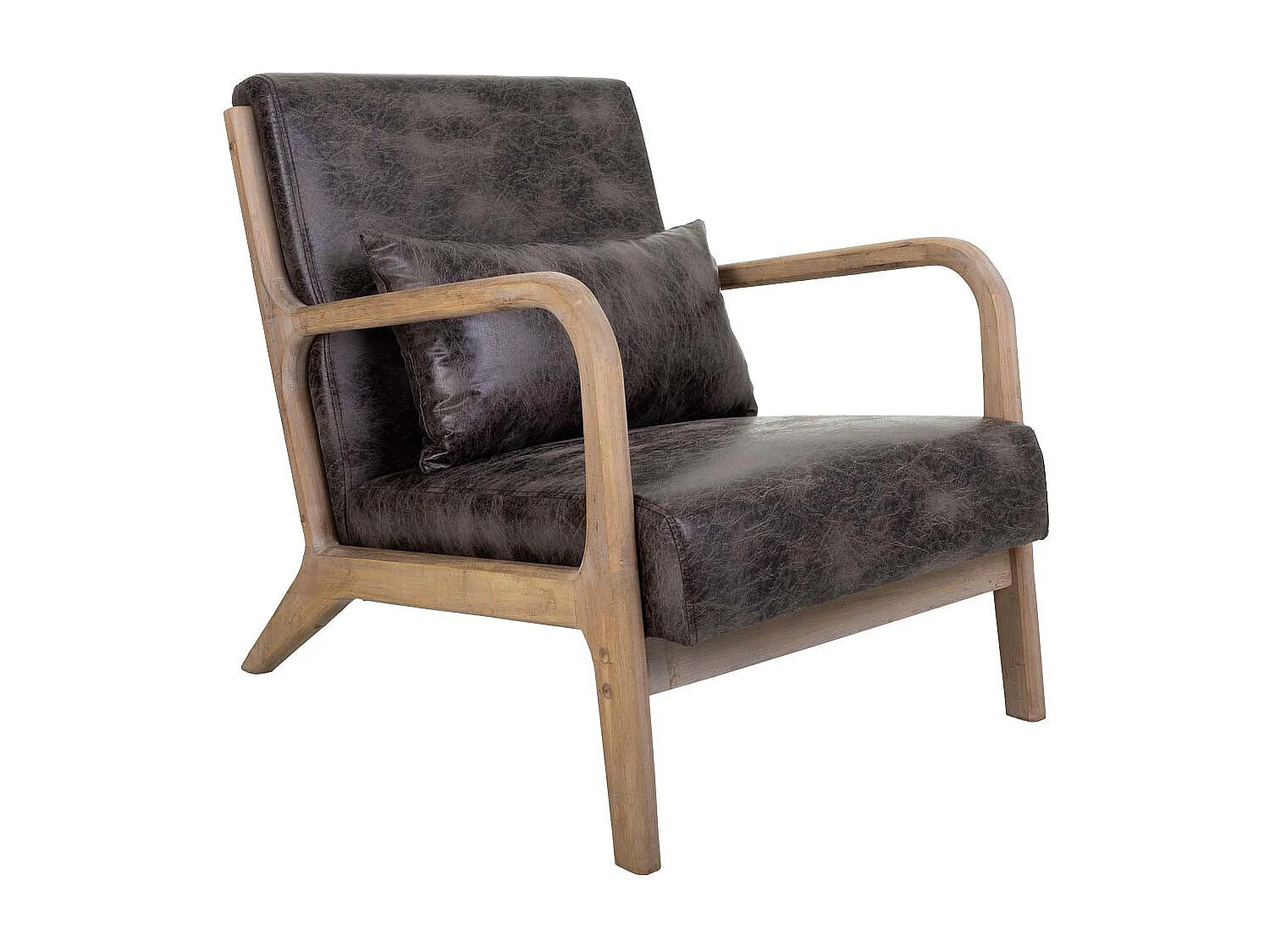 Fauteuil en bois tapissé marron 66x83x37/74h
