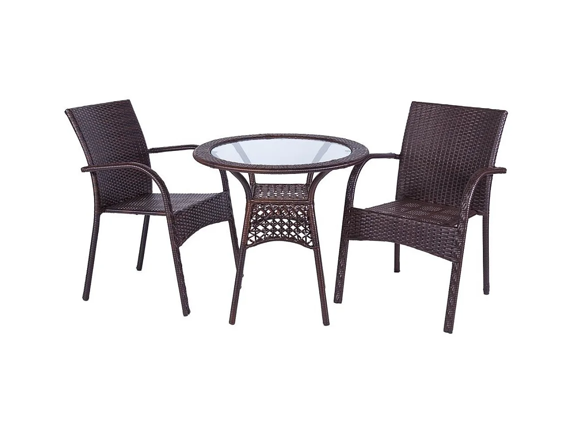 Conjunto de mesa e duas cadeiras em metal marrom