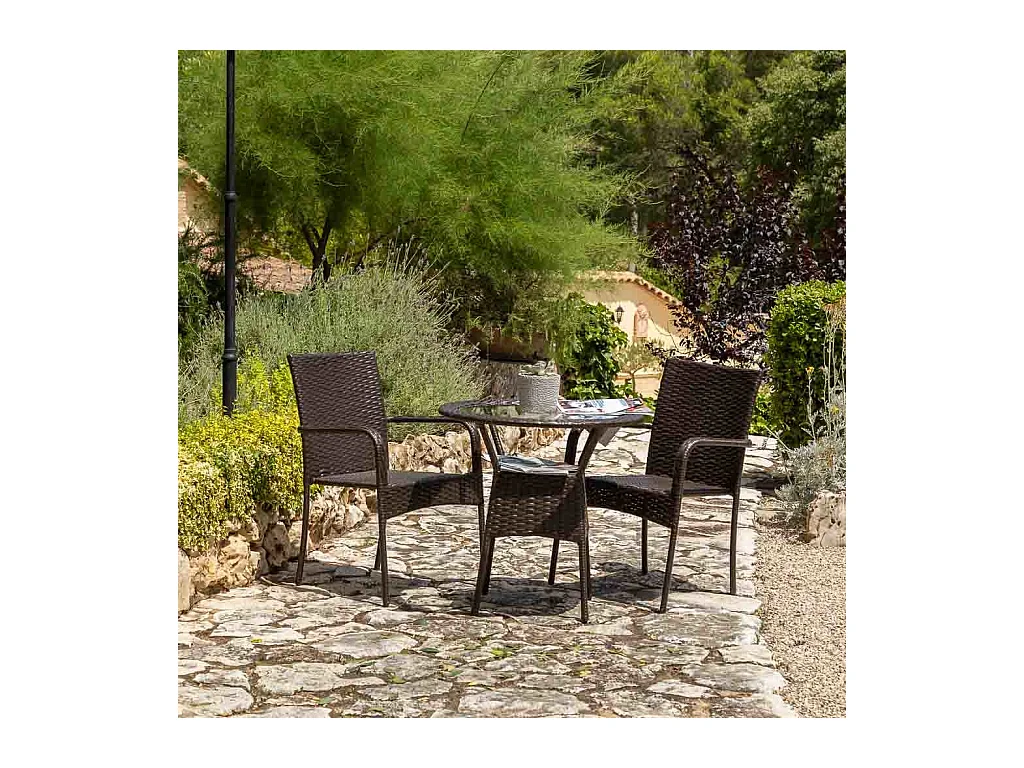 Ensemble table et deux chaises en métal marron