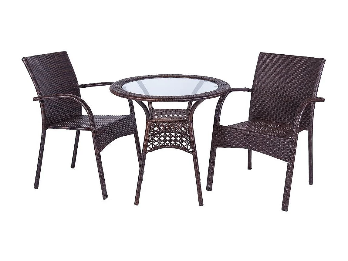 Conjunto de mesa e duas cadeiras em metal marrom