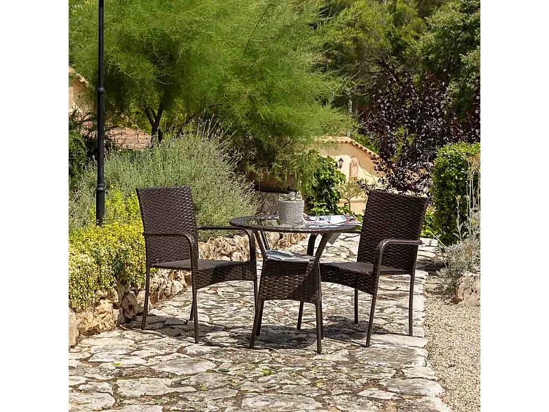 Set tavolo e due sedie in metallo marrone