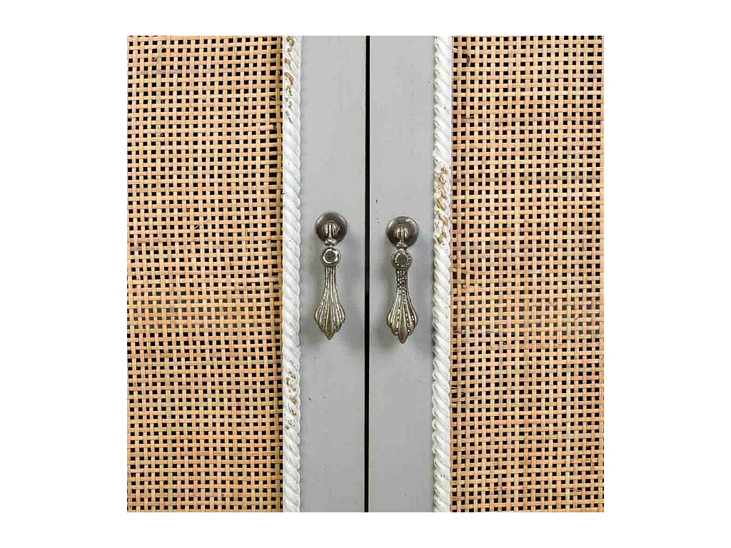 Kleiderschrank aus Holz und Bambusgeflecht 80x42x138