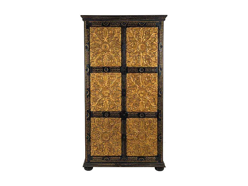 Schwarzer geschnitzter Holzschrank 102x44x183h cm