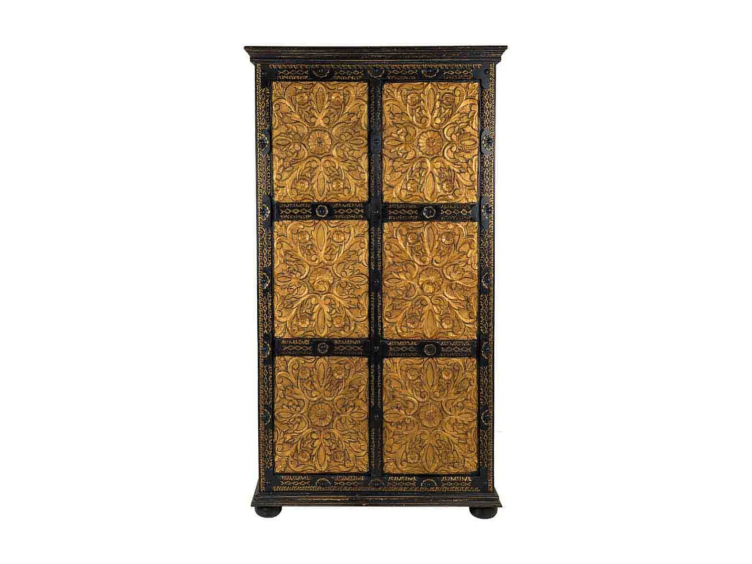 Armário de madeira entalhada preto 102x44x183