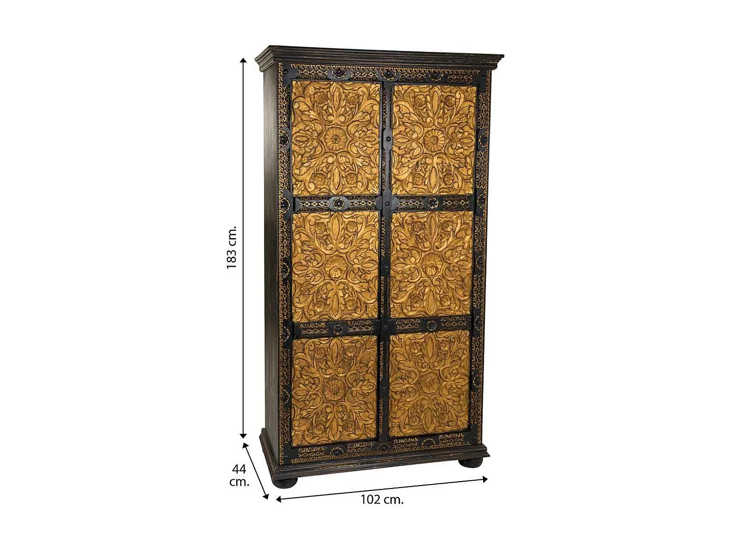 Armário de madeira entalhada preto 102x44x183