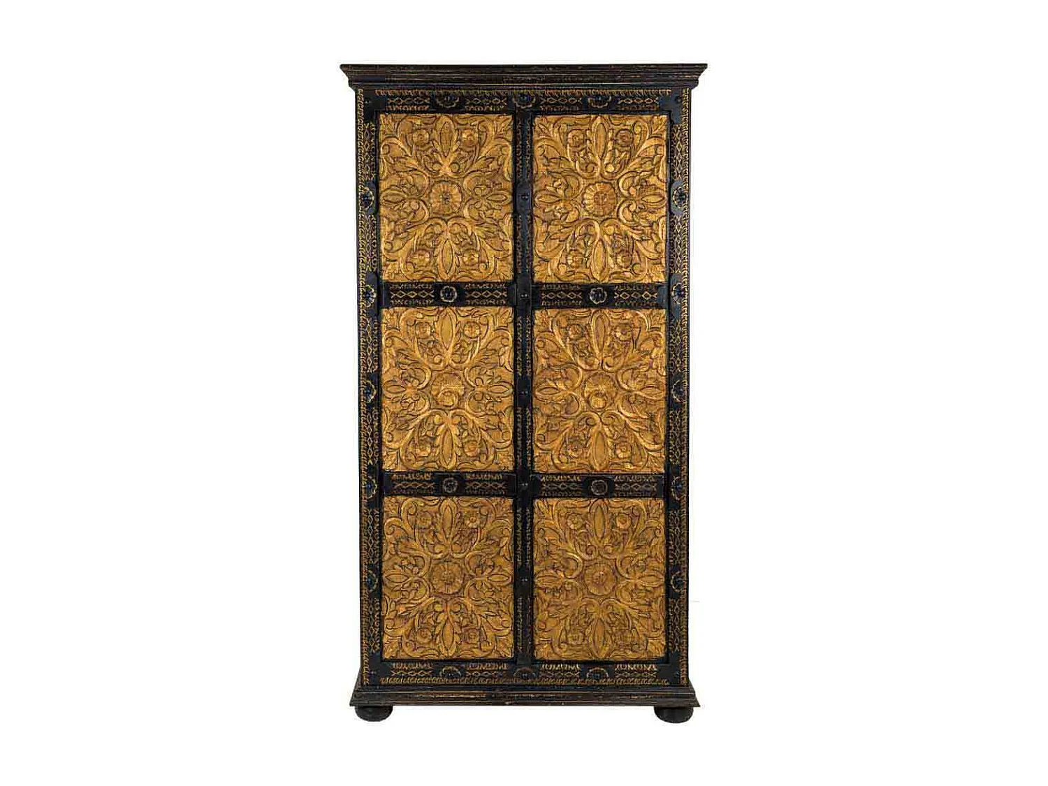 Schwarzer geschnitzter Holzschrank 102x44x183h cm