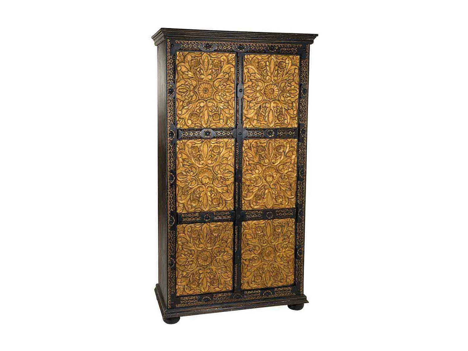 Schwarzer geschnitzter Holzschrank 102x44x183h cm