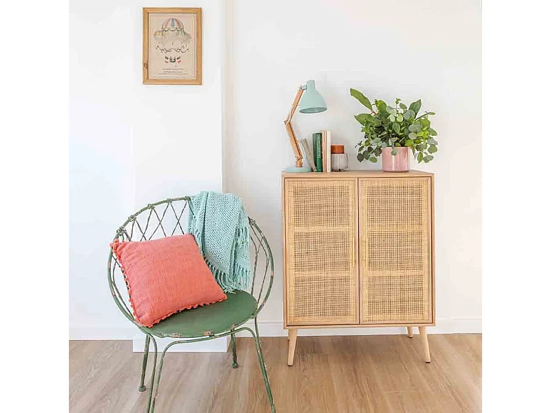 Armario de madera y rejilla marrón 80x37x101