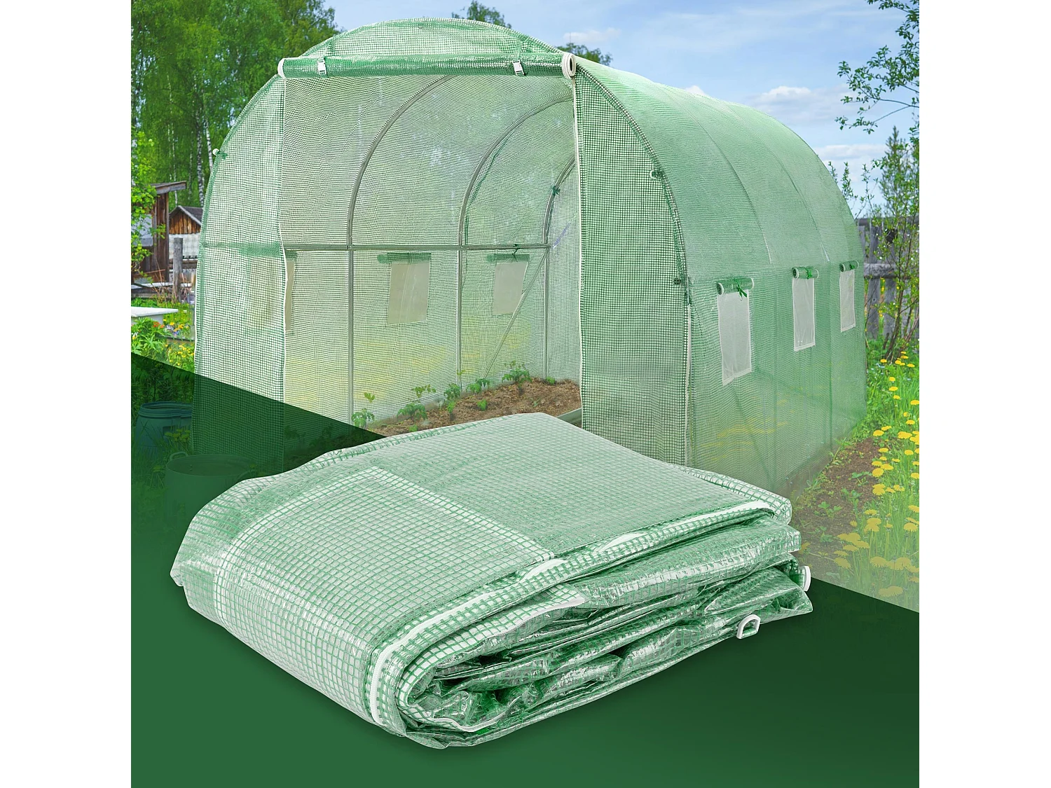 Bâche de rechange pour serre de jardin tunnel 6m² 2x3x2 m vert ECD Germany