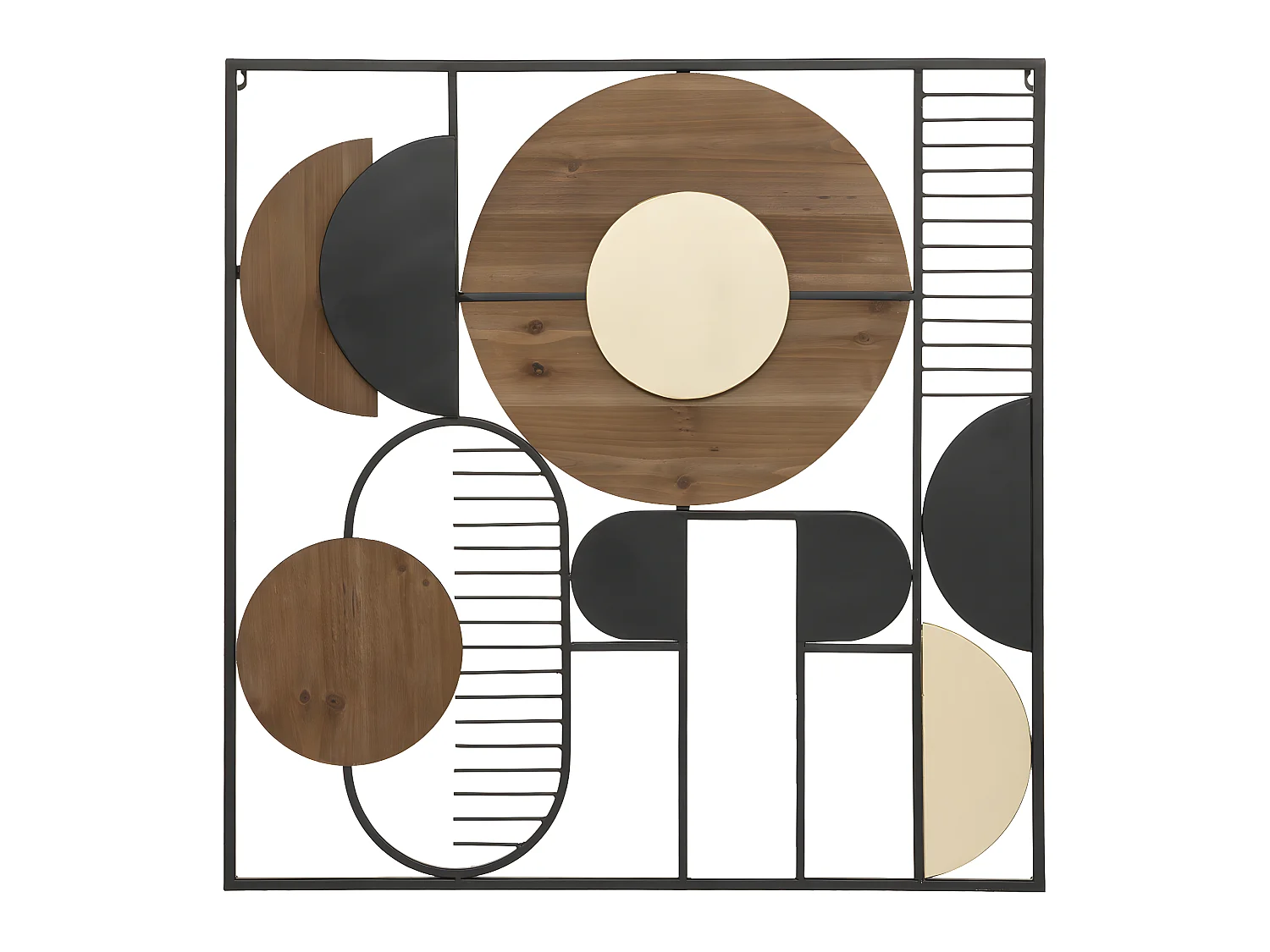Déco murale Cerles & Demi-cercles en métal et Bois 70 x 70 cm