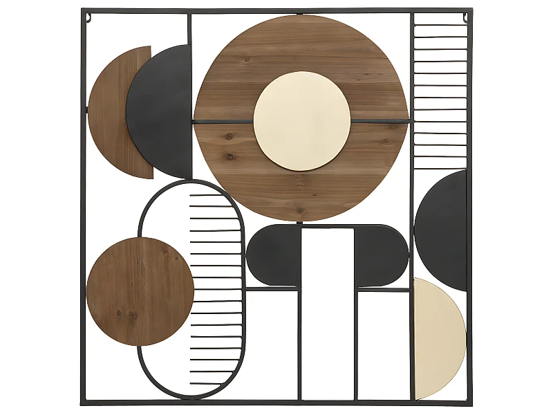 Déco murale Cerles & Demi-cercles en métal et Bois 70 x 70 cm