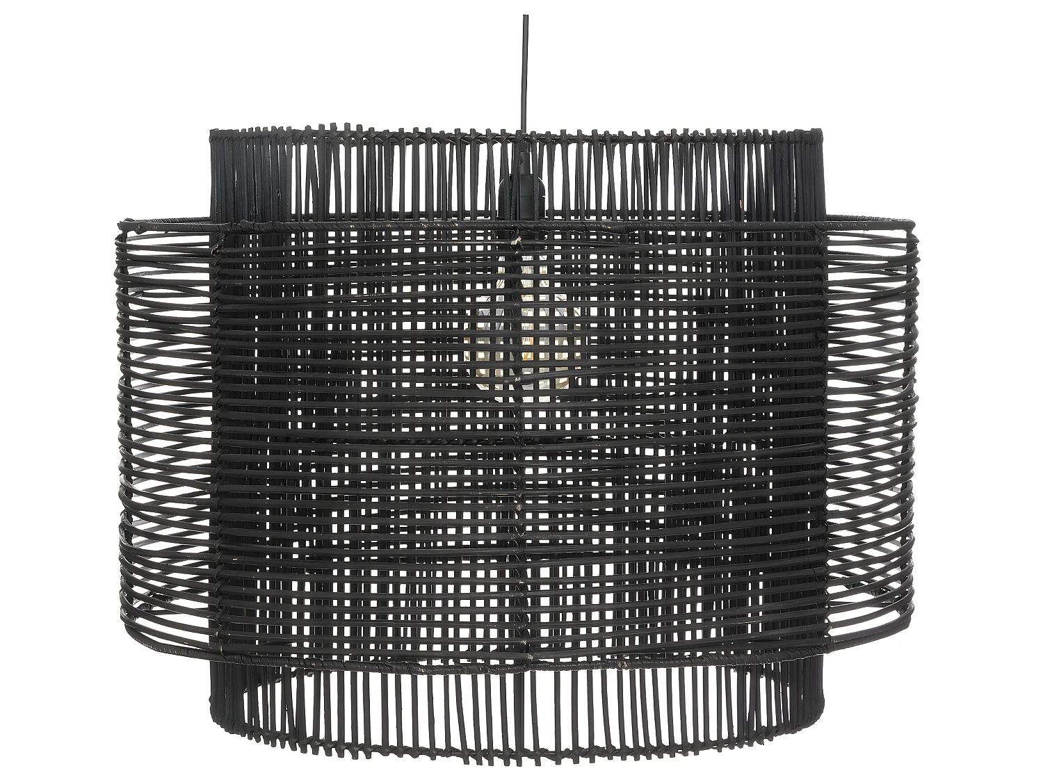 Luminaire Suspension en métal et Rotin Noir D 58 cm