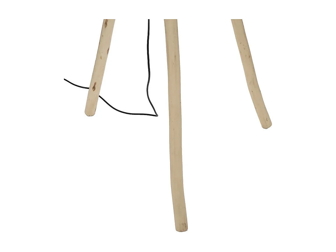 Lampadaire Trépied en Bois de Peuplier et Abat-jour en Coton H 151 cm