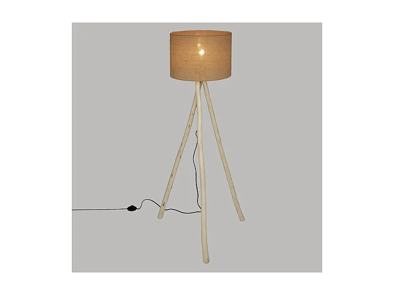 Lampadaire Trépied en Bois de Peuplier et Abat-jour en Coton H 151 cm