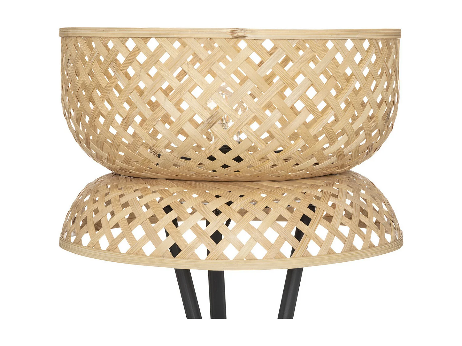 Lampadaire Trépied  en métal Noir et Abat-jour en Bambou H 145 cm