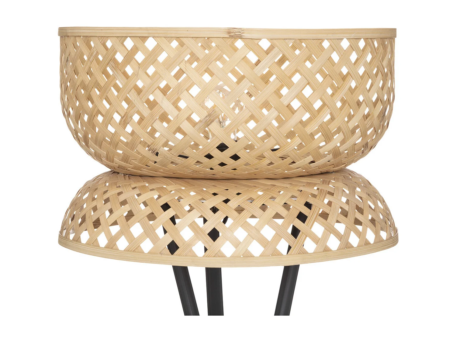 Lampadaire Trépied  en métal Noir et Abat-jour en Bambou H 145 cm