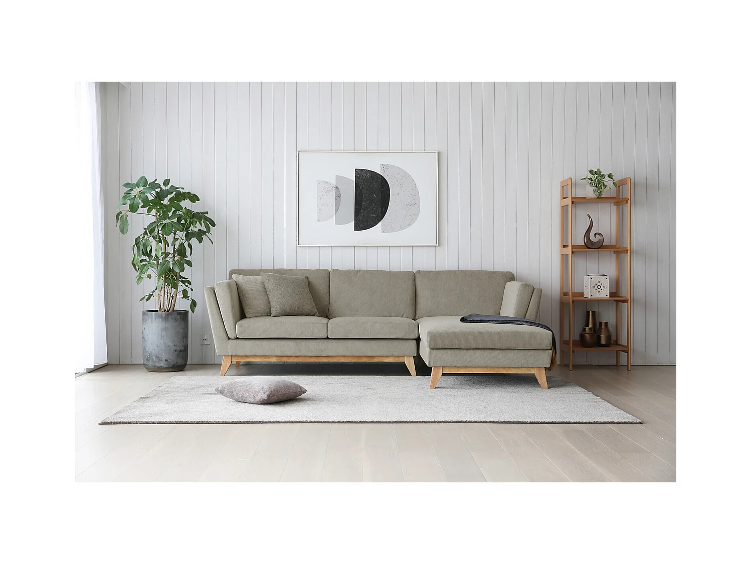 Canapé scandinave 3 places velours côtelé gris NORDEN