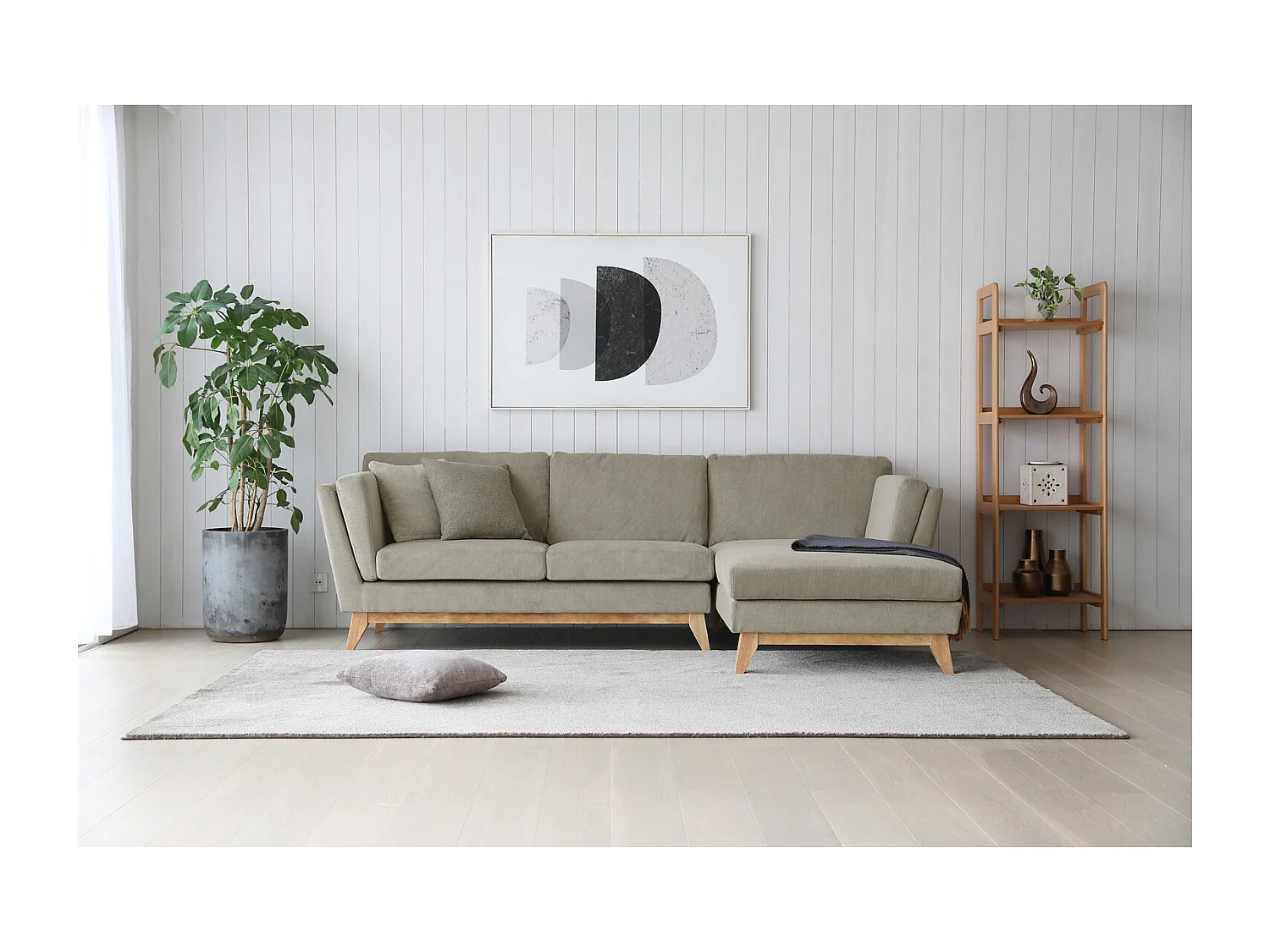 Canapé scandinave 3 places velours côtelé gris NORDEN