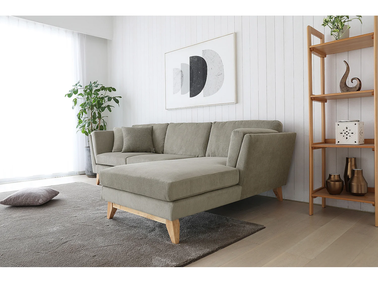 Canapé scandinave 3 places velours côtelé gris NORDEN